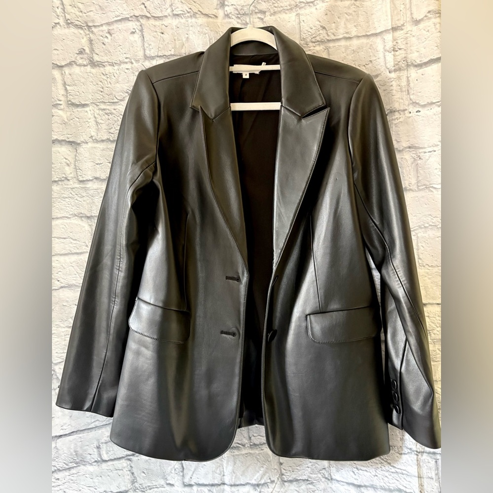 Good American Faux Leather Blazer Black Medium (2)